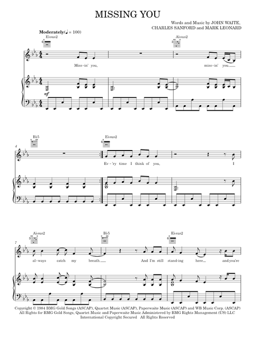 Missing You - Brooks & Dunn, John Waite (Piano-Vocal-Guitar)