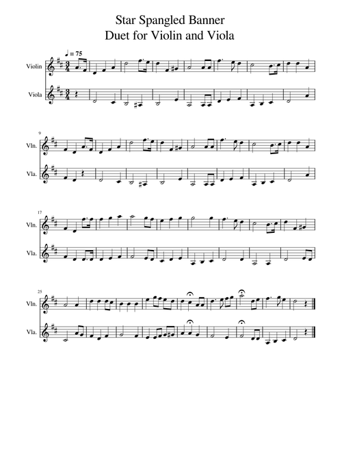 Star Spangled Banner Duet for Violin and violin