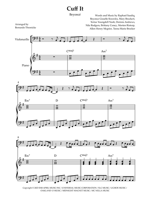 Cuff It (Arr. Bernardo Thronicke) - Beyonce (Cello and Piano)