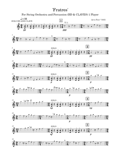 Fratres - Arvo Part (Percussion Part BD and CLAVES) with cues! No bars to count!
