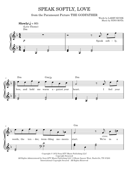 Speak softly love - Andy Williams (Easy Piano)