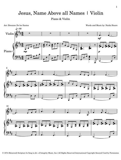 Jesus, Name Above All Names (Arr. Breanne De los Santos) - Naida Hearn (Violin and Piano)