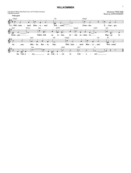 Willkommen - Fred Ebb, John Kander (Lead Sheet - Fake Book)