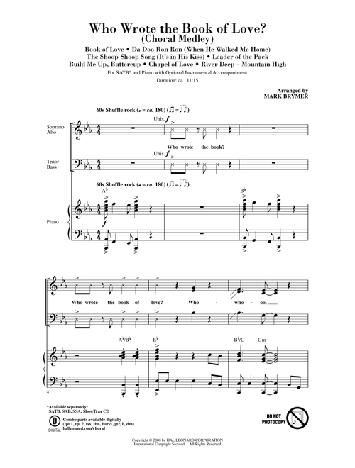 Who Wrote The Book Of Love? (Arr. Mark Brymer) - Warren Davis, George Malone, Charles Patrick (Choral, SATB)