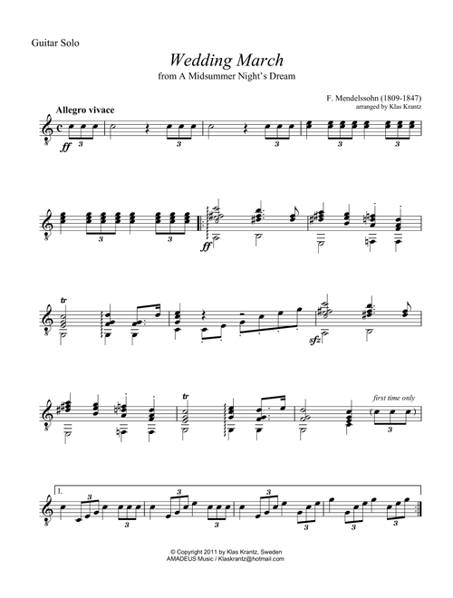 Wedding March for guitar solo (Arr. K. Krantz) - F. Mendelssohn (Solo Guitar)
