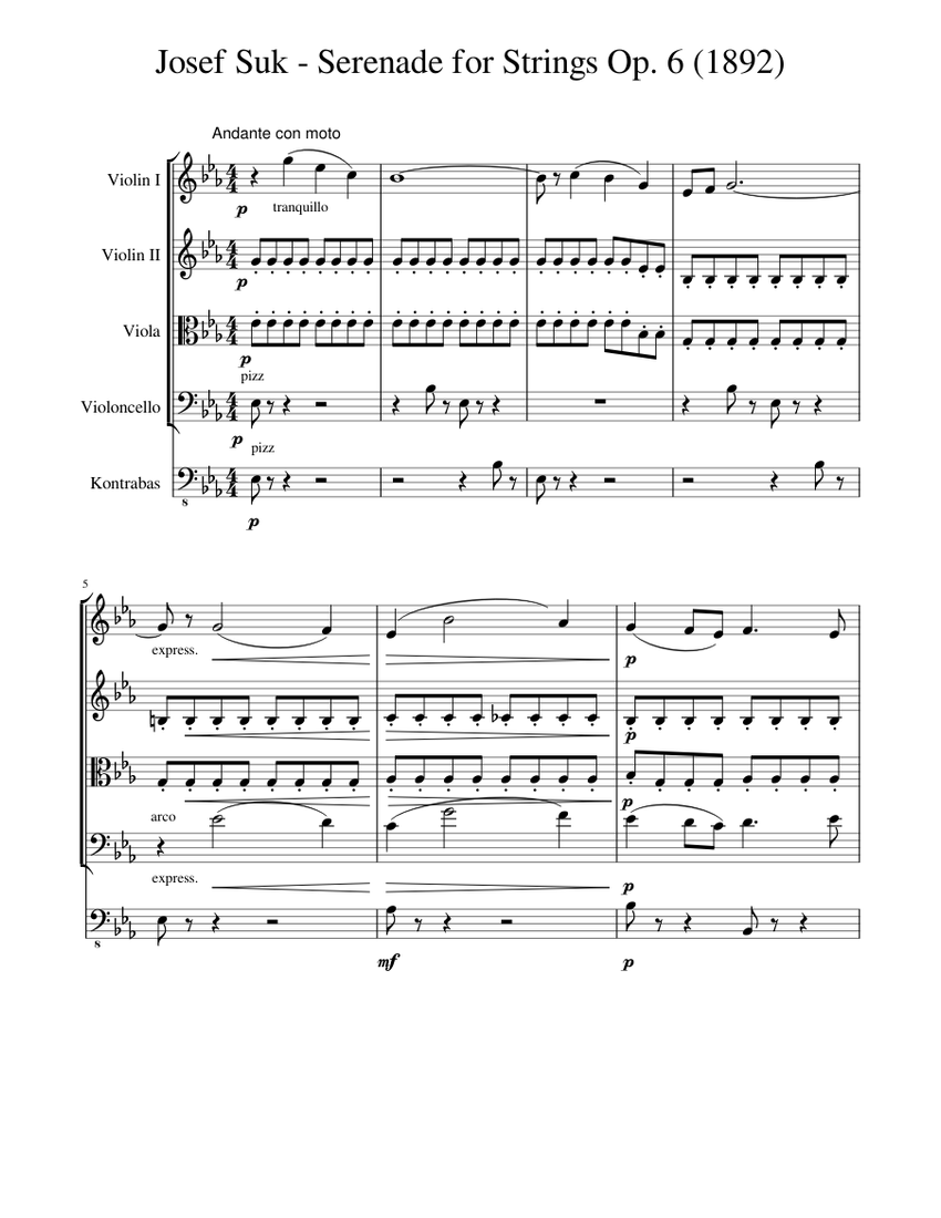 Josef Suk - Serenade for Strings Op. 6 (1892) Sheet Music Josef Suk - Serenade for Strings Op. 6 (1892) Sheet Music