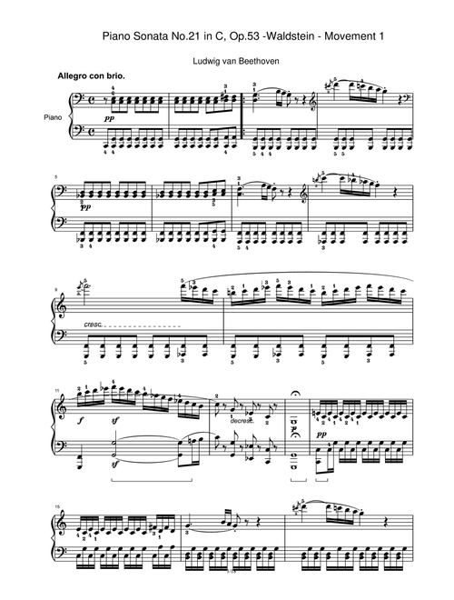 Piano Sonata No.21 in C, Op.53 -Waldstein - Movement 1 (Arr. Ludwig Van Beethoven) (Piano Solo)