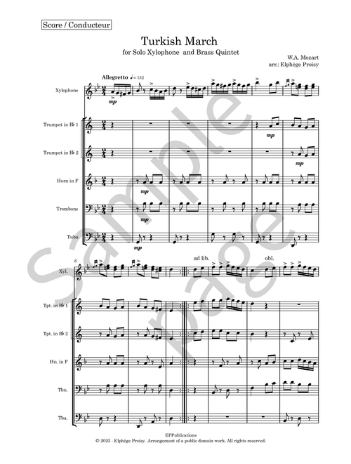 Rondo alla Turca (Turkish March / Marche Turque) – Arrangement for Xylophone Solo and Brass Quintet (Arr. Elphège PROISY) - WA Mozart (Small Ensemble)
