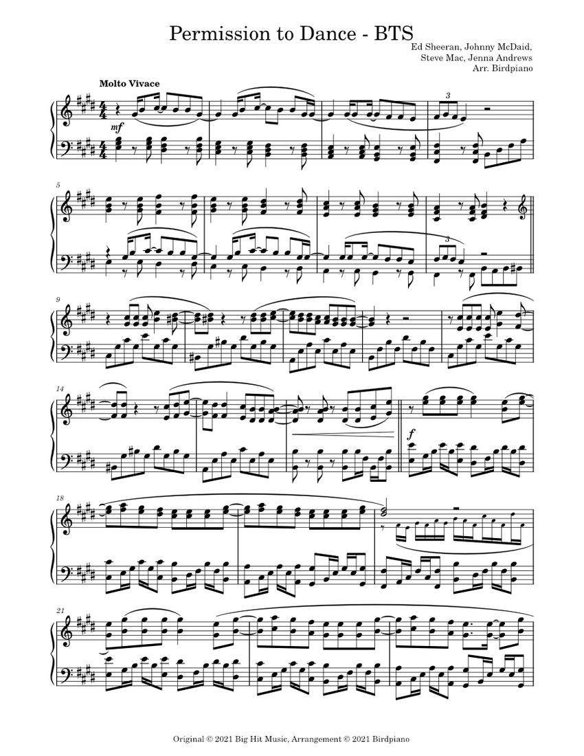 Permission to Dance - BTS (Energetic Piano Solo) Sheet Music