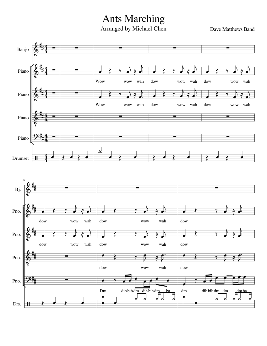 Ants Marching SATB A Cappella Sheet music for Piano, Drum group, Banjo