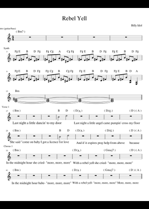 Play Official version of Rebel yell Sheet Music by Billy Idol for
