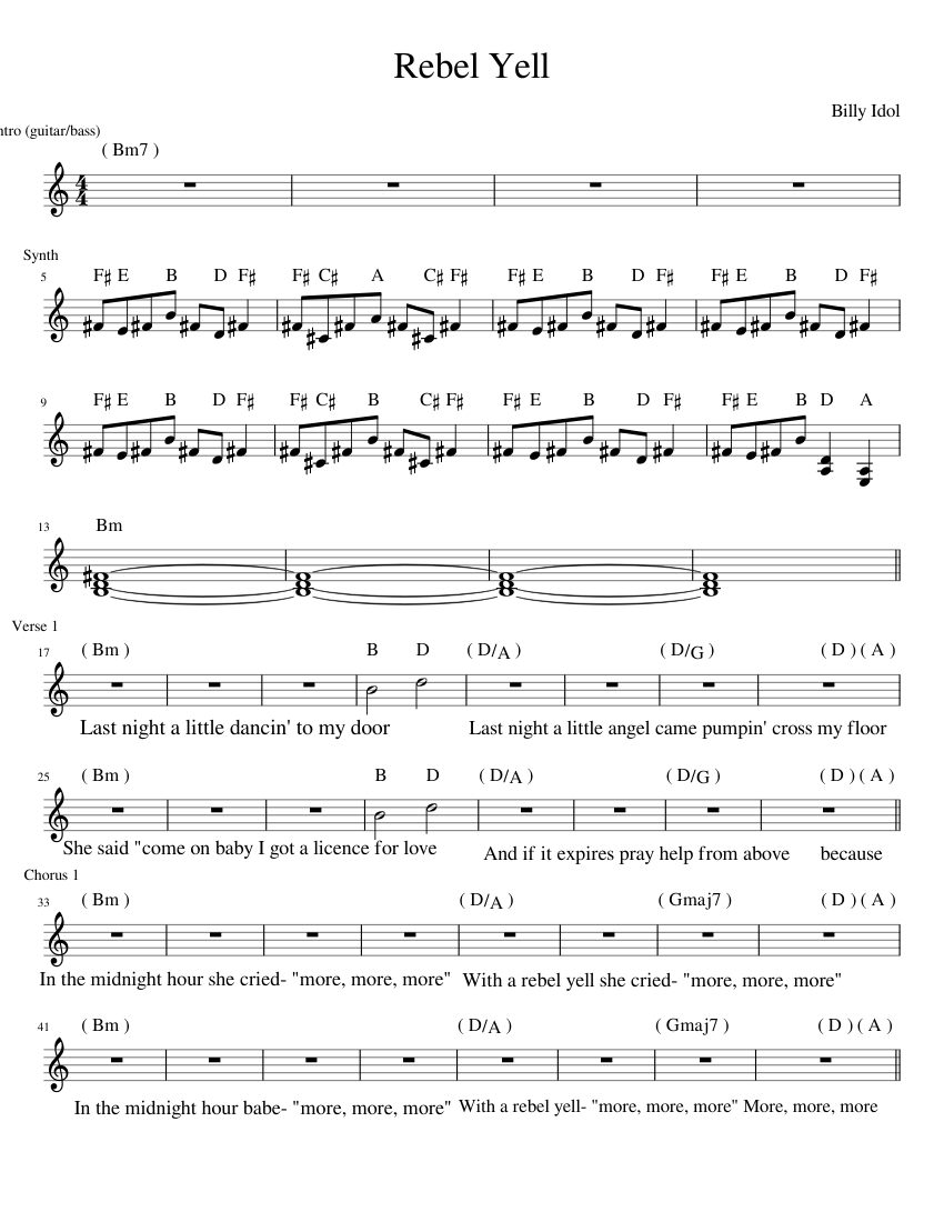Rebel yell billy idol synth slightly simplified with chords and