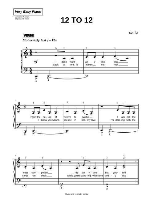12 to 12 - sombr (Very Easy Piano)