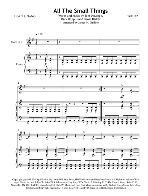 All The Small Things (Arr. James M. Guthrie, ASCAP) - Blink 182 (French Horn and Piano)