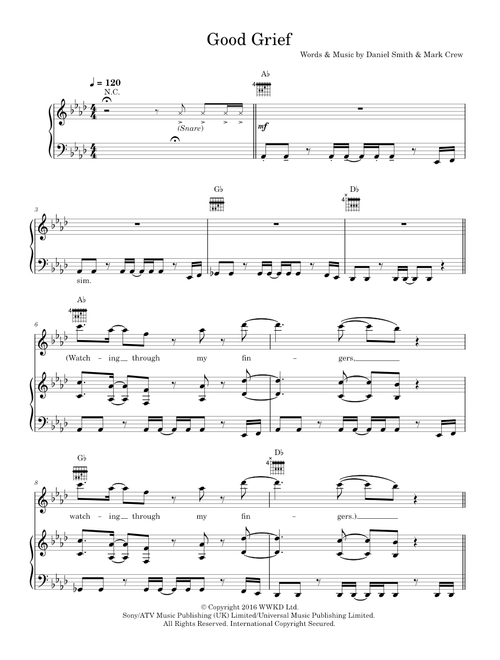 Good Grief - Bastille (Piano-Vocal-Guitar (Piano Accompaniment))