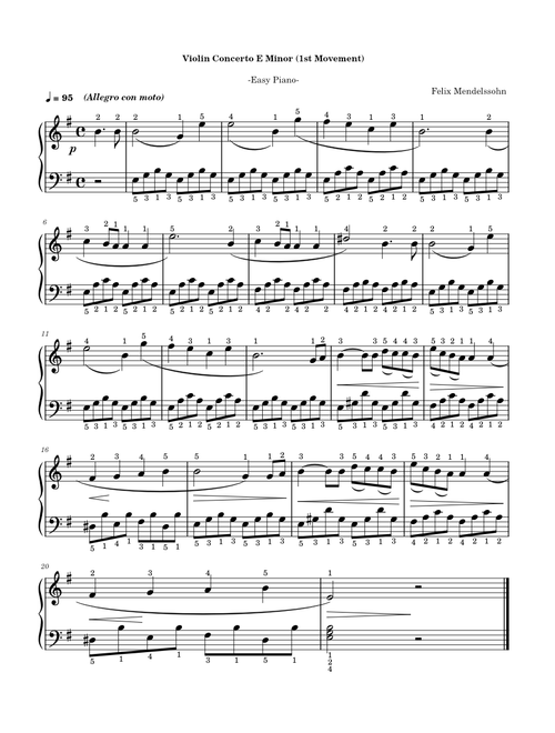 Félix Mendelsohn - Violin Concerto in E  Minor (1st Movement) -Easy Piano-