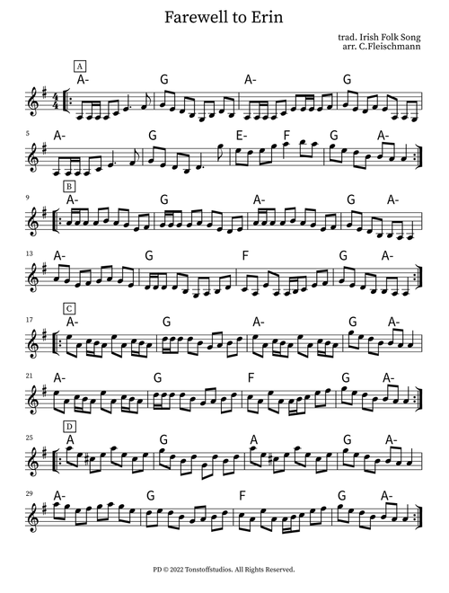 Farewell to Erin (Arr. Christoph Fleischmann) - Oblivion - The Culture Clash Ensemble (Lead Sheet - Fake Book)
