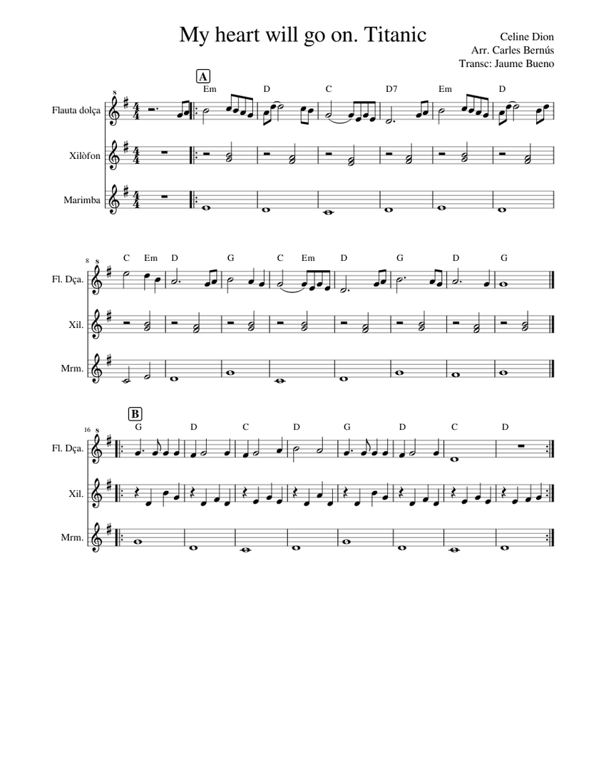My heart will go on. Celine Dion Sheet music for Marimba 