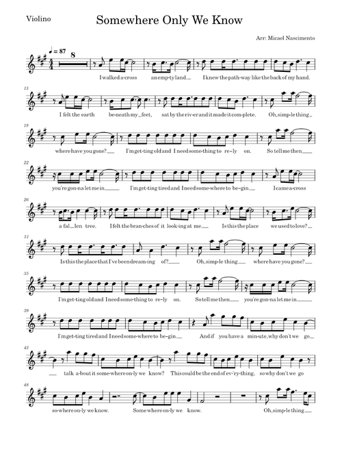 Somewhere Only We Know - Violin