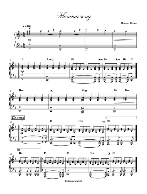 Momma Song (Arr. InstrumentalVal) - Benson Boone (Piano-Vocal-Guitar (Piano Accompaniment))