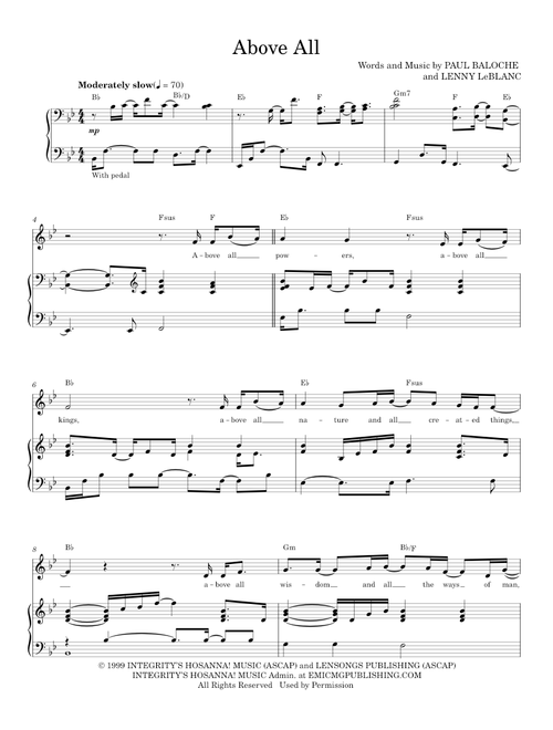 Above All - Rebecca St. James (Piano Vocal)