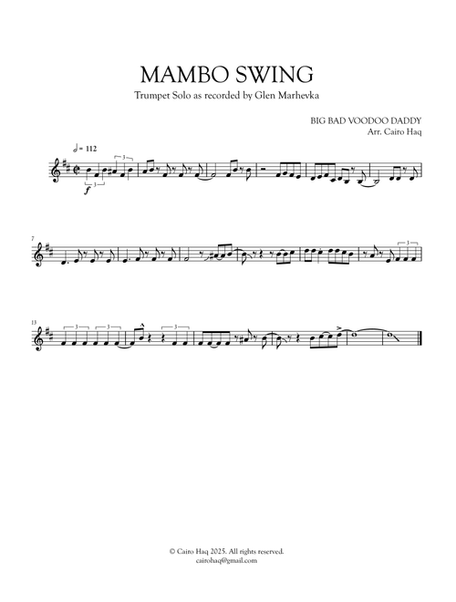 Mambo Swing - Trumpet Solo (Arr. Cairo Haq) - Big Bad Voodoo Daddy (Lead Sheet - Fake Book)