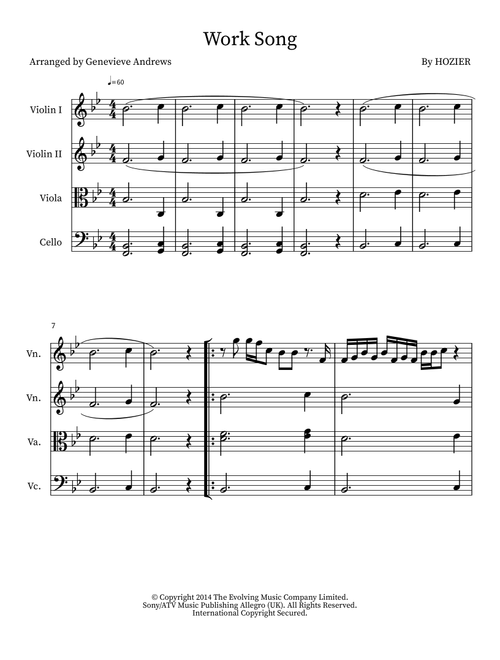 Work Song (Arr. Genevieve Andrews) - Hozier (Small Ensemble)
