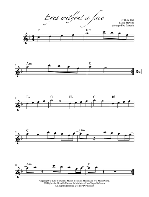 Eyes Without A Face (Arr. Lkmusic) - Billy Idol (Tenor Sax Solo)