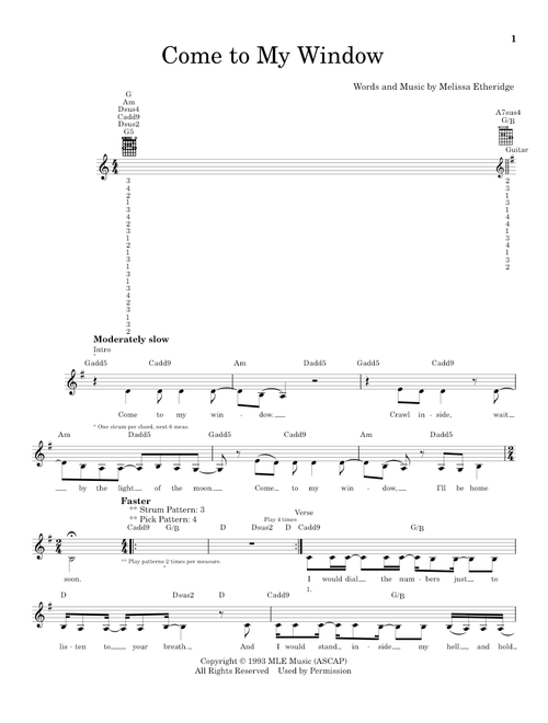 Come To My Window - Melissa Etheridge (Easy Guitar)