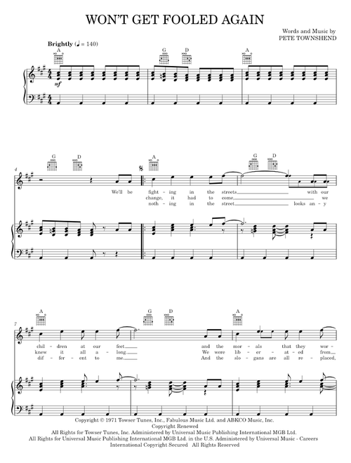 Won't Get Fooled Again - The Who (Piano-Vocal-Guitar)