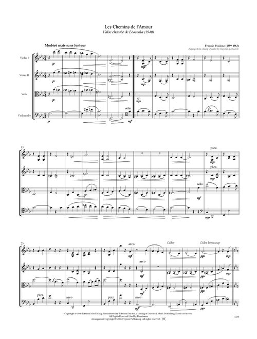 Les Chemins De L'amour (Arr. Stephen Levintow) - Jean Anouilh, Francis Poulenc (String Quartet)