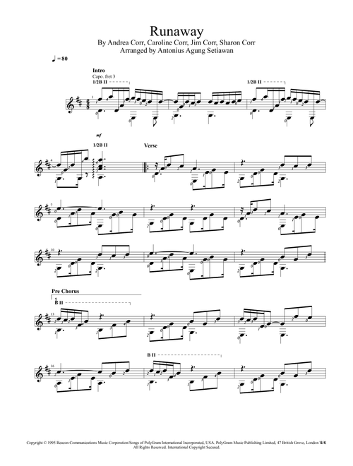 Runaway (Arr. Antonius Agung Setiawan) - The Corrs (Solo Guitar)