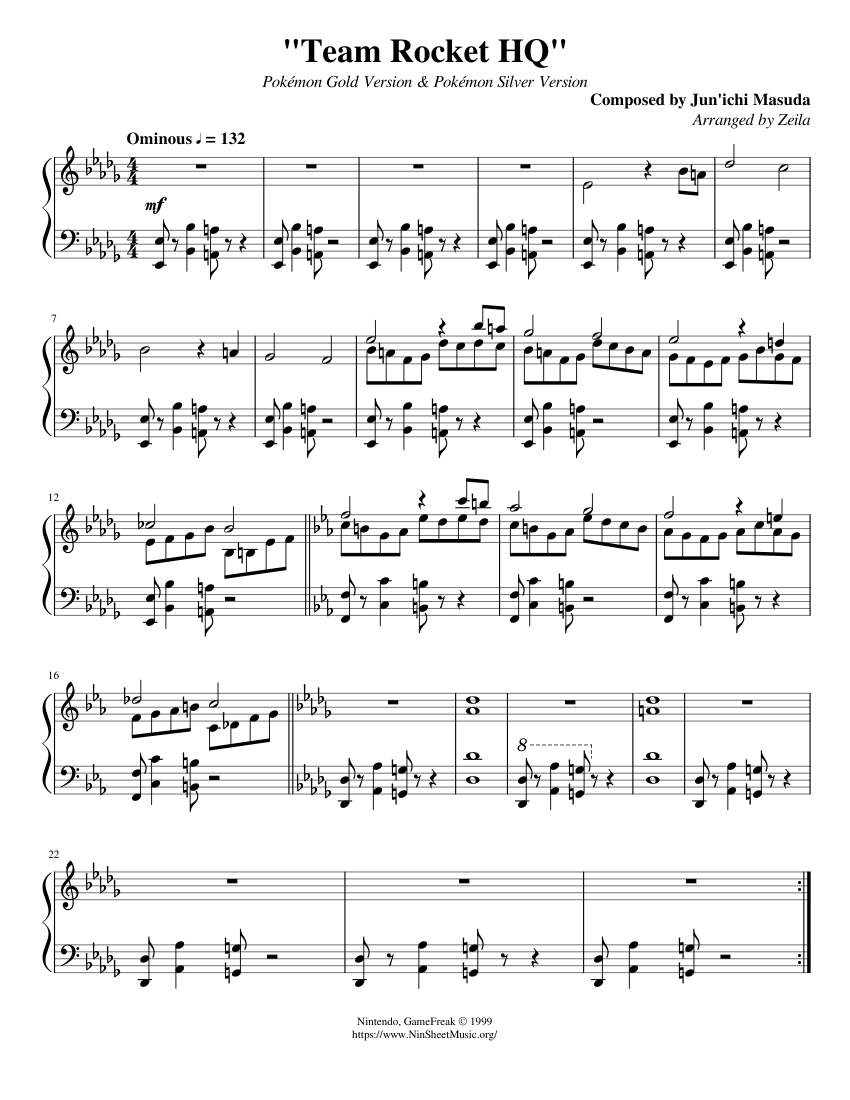 Pokémon GSC - Team Rocket HQ Sheet Music for Piano (Solo