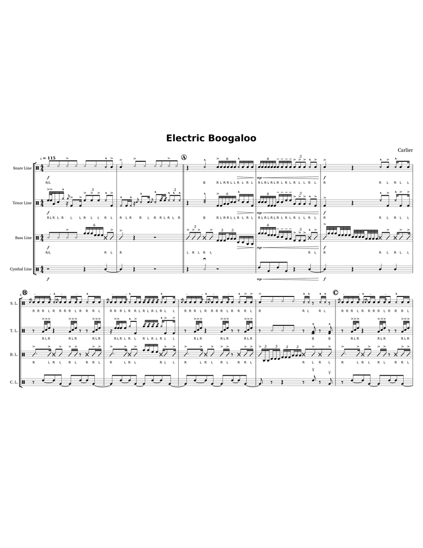 electric boogaloo Sheet music for Snare drum, Crash, Tenor drum, Bass