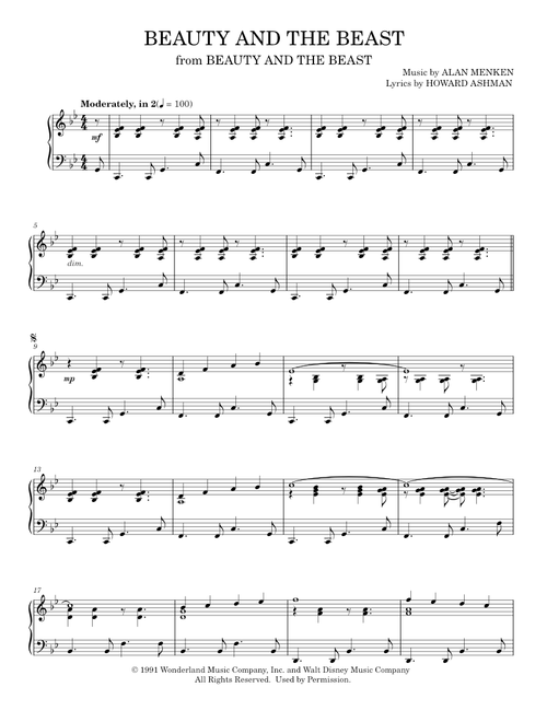 Beauty And The Beast - Alan Menken, Celine Dion & Peabo Bryson (Piano Solo)