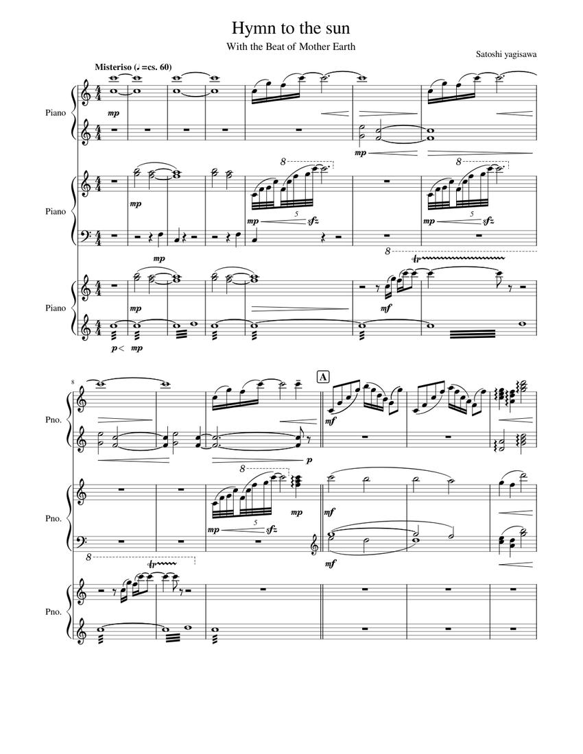 añadir Hassy Tremendo Hymn to the sun for 6 hand piano Sheet music for Piano (Mixed Trio) |  Musescore.com
