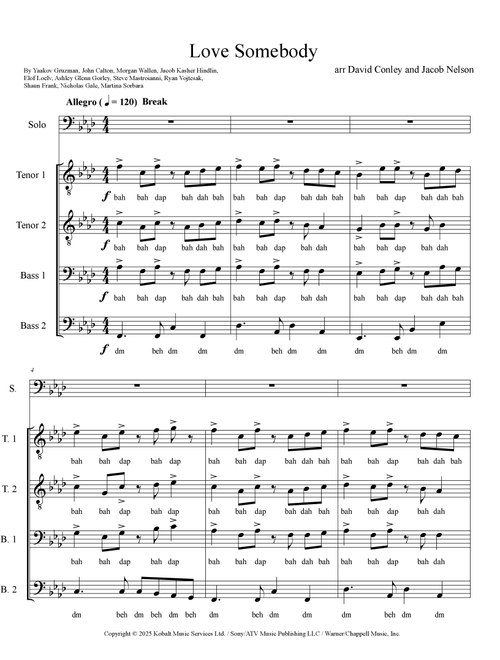 Love Somebody (Arr. David Conley) - Morgan Wallen (Choral, TTBB)
