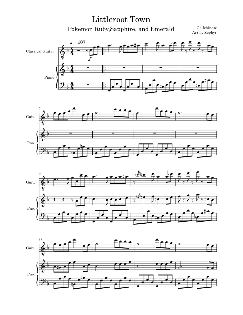 Littleroot Town Go Ichinose Sheet music for Piano, Guitar (Mixed Duet