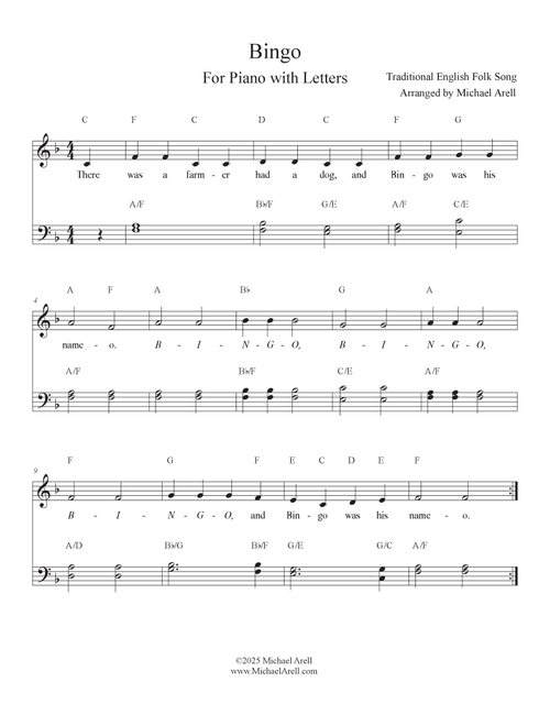 Bingo for Piano (Arr. Michael Arell) - Super Simple Songs, Cocomelon, Kidsongs (Easy Piano)