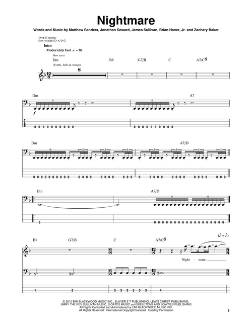 Nightmare - Avenged Sevenfold (Bass Tab)