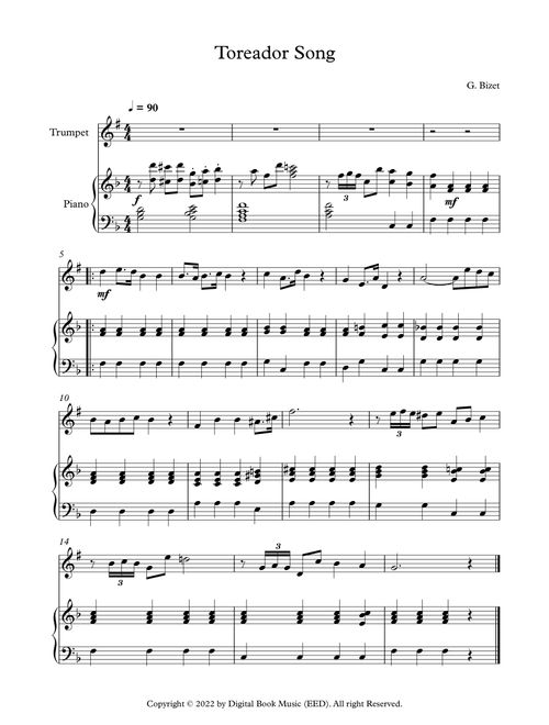 Toreador Song - Georges Bizet (Trumpet + Piano) (Arr. Digital Book Music) (Trumpet and Piano)