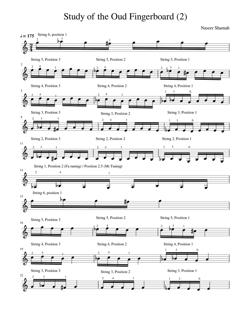 Study of the Oud Fingerboard (2) Sheet music for Strings plucked