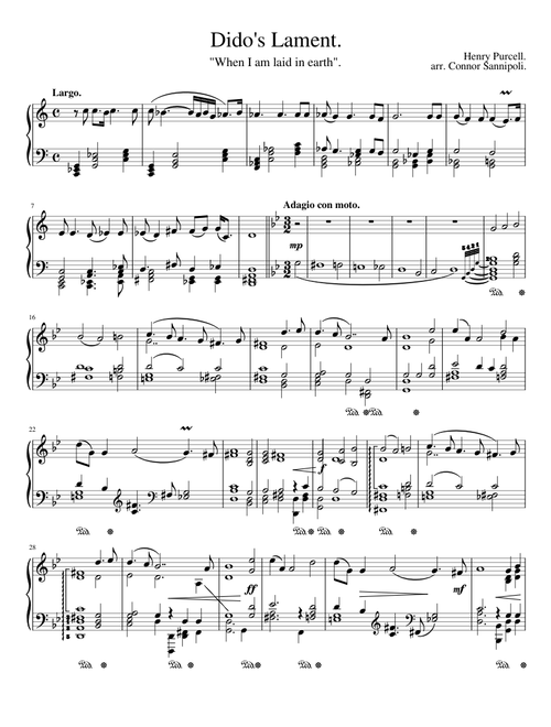 Dido's Lament ("When I am laid in Earth") arr. for solo piano.