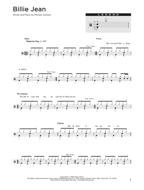 Billie Jean - Michael Jackson, David Cook (Drum Chart)