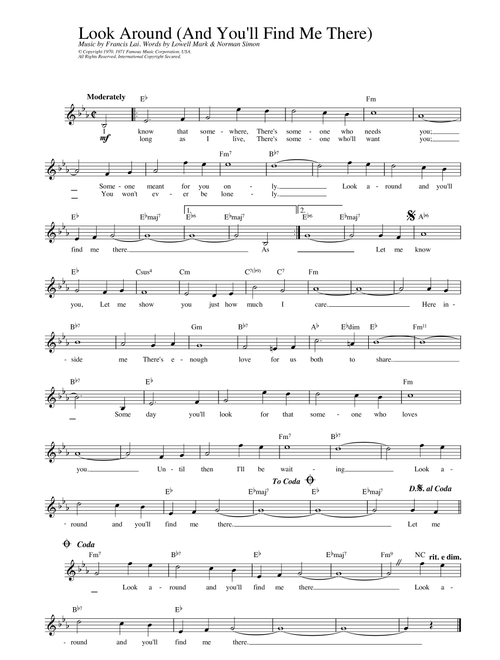 Look Around (And You'll Find Me There) (from Love Story) - Francis Lai (Lead Sheet - Fake Book)