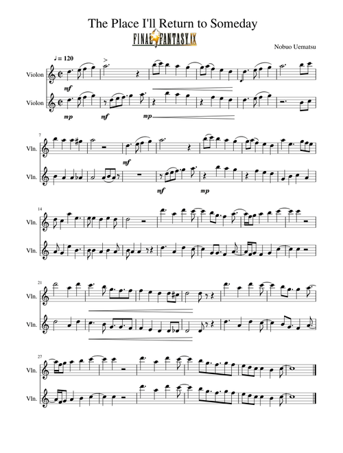 The Place I' ll Return to Someday for 2 violins