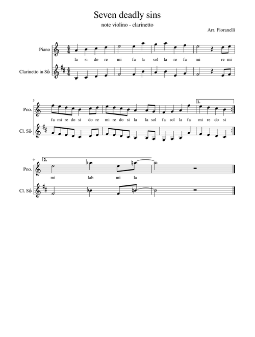 Seven deadly sins - violino note- clarinetto