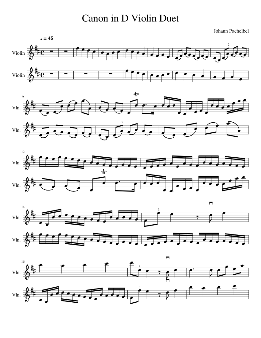 Canon in D Violin Duet Sheet music for Violin Duet) | Musescore.com