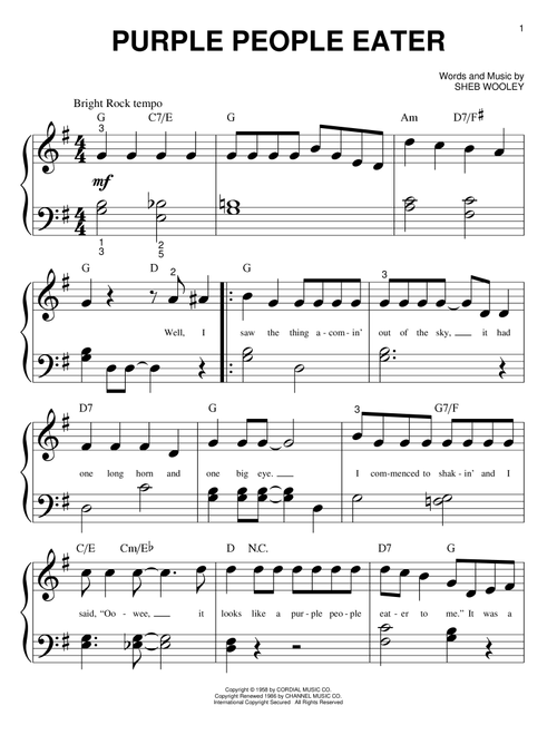 Purple People Eater - Sheb Wooley (Big Note Piano)