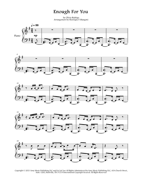 Enough For You (Arr. Henrique F Mangoni) - Olivia Rodrigo (Piano Solo)